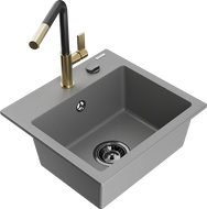 Mexen Milo gránit mosogató 1-medencés konyhai csapteleppel Flora, szürke - 6505-71-670401-57-B
