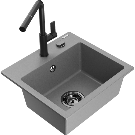 Mexen Milo chiuvetă de granit cu 1 cuvă cu baterie de bucătărie Flora, gri - 6505-71-670401-70-B