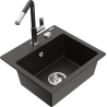 Mexen Milo chiuvetă de granit cu 1 compartiment cu baterie de bucătărie Flora, negru/auriu metalic - 6505-75-670401-07