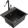 Mexen Milo chiuvetă de granit cu o cuvă cu baterie de bucătărie Flora, negru/auriu metalizat - 6505-75-670401-07-B
