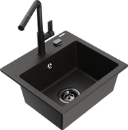 Mexen Milo chiuvetă de granit cu 1 compartiment cu baterie de bucătărie Flora, negru/auriu metalic - 6505-75-670401-70-B