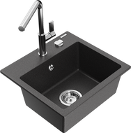 Mexen Milo chiuvetă de granit cu 1 compartiment cu baterie de bucătărie Flora, negru cu pete - 6505-76-670401-00