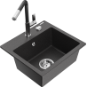 Mexen Milo chiuvetă de granit cu 1 compartiment cu baterie de bucătărie Flora, negru cu pete - 6505-76-670401-07