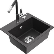 Mexen Milo chiuvetă de granit cu 1 compartiment cu baterie de bucătărie Flora, negru cu pete - 6505-76-670401-07