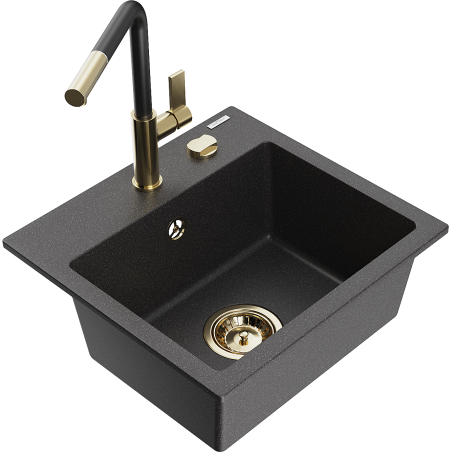 Mexen Milo chiuvetă de granit cu 1 compartiment cu baterie de bucătărie Flora, negru cu stropi - 6505-76-670401-57-G