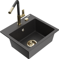 Mexen Milo chiuvetă de granit cu 1 compartiment cu baterie de bucătărie Flora, negru pătat - 6505-76-670401-57-G
