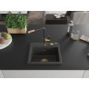 Mexen Milo chiuvetă de bucătărie din granit cu 1 compartiment și baterie Flora, negru punctat - 6505-76-670401-57-G