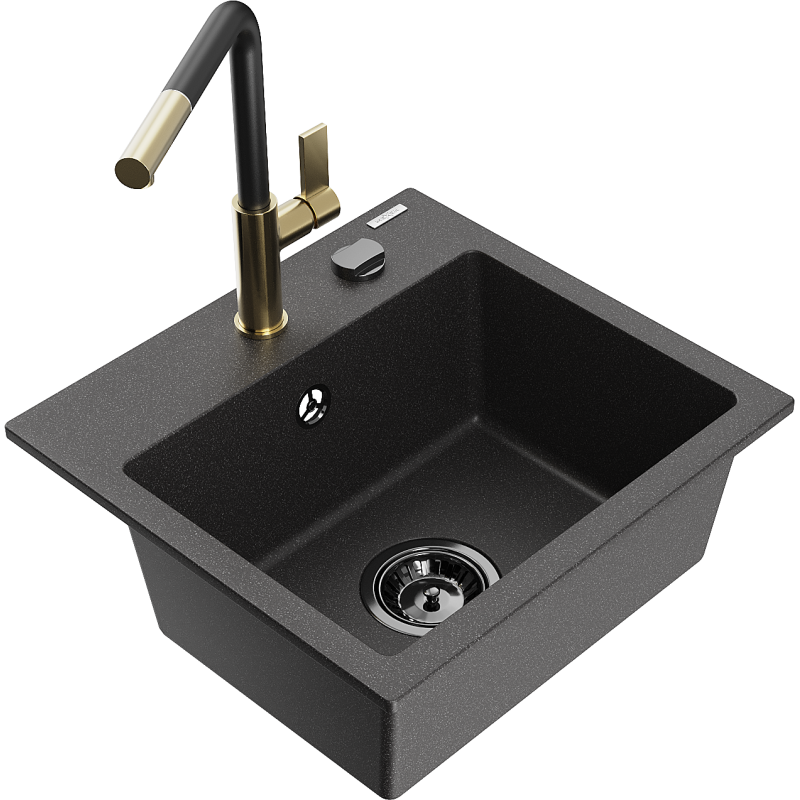 Mexen Milo chiuvetă granit 1-cameră cu baterie de bucătărie Flora, negru cu pete - 6505-76-670401-57-B