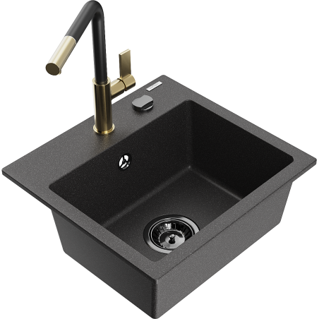 Mexen Milo chiuvetă granit 1-cameră cu baterie de bucătărie Flora, negru cu pete - 6505-76-670401-57-B