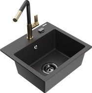 Mexen Milo chiuvetă granit 1-cameră cu baterie de bucătărie Flora, negru cu pete - 6505-76-670401-57-B