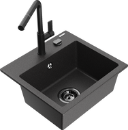 Mexen Milo chiuvetă din granit cu 1 compartiment și baterie de bucătărie Flora, negru picurat - 6505-76-670401-70-B