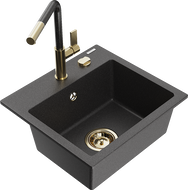 Mexen Milo chiuvetă granit 1-cameră cu baterie de bucătărie Flora, negru pătat - 6505-76-670401-75-G