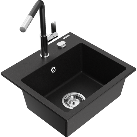 Mexen Milo chiuvetă de bucătărie granit 1-cameră cu baterie Flora, negru - 6505-77-670401-07