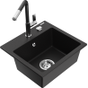 Mexen Milo chiuvetă de bucătărie granit 1-cameră cu baterie Flora, negru - 6505-77-670401-07