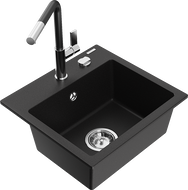 Mexen Milo chiuvetă de bucătărie granit 1-cameră cu baterie Flora, negru - 6505-77-670401-07