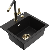 Mexen Milo egymedencés gránit mosogató Flora konyhai csappal, fekete - 6505-77-670401-57-G