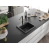 Mexen Milo chiuvetă de granit cu 1 cuvă și baterie de bucătărie Flora, neagră - 6505-77-670401-57-B