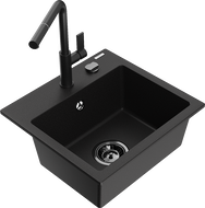 Mexen Milo egymedencés gránit mosogató Flora konyhai csapteleppel, fekete - 6505-77-670401-70-B