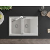 Mexen Gaspar chiuvetă de granit cu 1,5 compartimente cu scurgător și baterie de bucătărie Flora, alb - 6507-20-670401-02