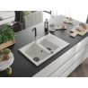Mexen Gaspar chiuvetă de granit cu 1,5 compartiment cu scurgător și baterie bucătărie Flora, albă - 6507-20-670401-07-B