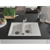 Mexen Gaspar chiuvetă de granit cu 1,5 cuve, cu scurgător și baterie de bucătărie Flora, albă - 6507-20-670401-07-B