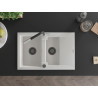 Mexen Gaspar chiuvetă de granit cu 1,5 cuve, cu scurgător și baterie de bucătărie Flora, albă - 6507-20-670401-07-B