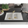 Mexen Gaspar chiuvetă de granit cu 1,5 compartimente, cu picurător și baterie de bucătărie Flora, alb - 6507-20-670401-57-G