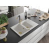 Mexen Gaspar chiuvetă de granit cu 1,5 compartimente, cu picurător și baterie de bucătărie Flora, alb - 6507-20-670401-57-G