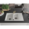 Mexen Gaspar chiuvetă de granit cu 1,5 compartimente cu picurător și baterie de bucătărie Flora, alb - 6507-20-670401-57-B