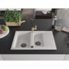 Mexen Gaspar chiuvetă de granit cu 1,5 cuve, cu scurgător și baterie de bucătărie Flora, alb - 6507-20-670401-57-B