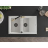 Mexen Gaspar chiuvetă de granit cu 1,5 compartimente cu picurător și baterie de bucătărie Flora, alb - 6507-20-670401-57-B