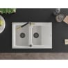 Mexen Gaspar chiuvetă de granit cu 1,5 cuve, cu scurgător și baterie de bucătărie Flora, alb - 6507-20-670401-57-B