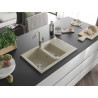 Mexen Gaspar chiuvetă de granit cu 1,5 cuve, cu scurgător și baterie de bucătărie Flora, bej - 6507-69-670401-09
