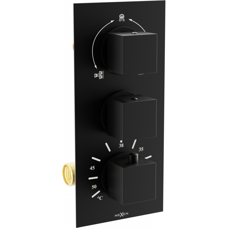 Mexen Cube baterie termostatică pentru cadă-duș cu 3 ieșiri, neagră - 77503-70