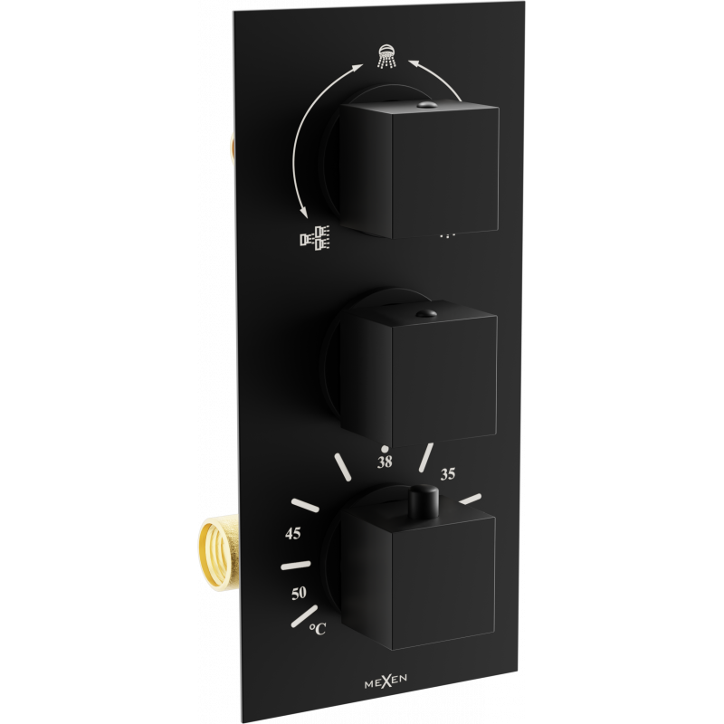 Mexen Cube baterie termostatică pentru cadă si duș cu 3 ieșiri, Neagră - 77503-70
