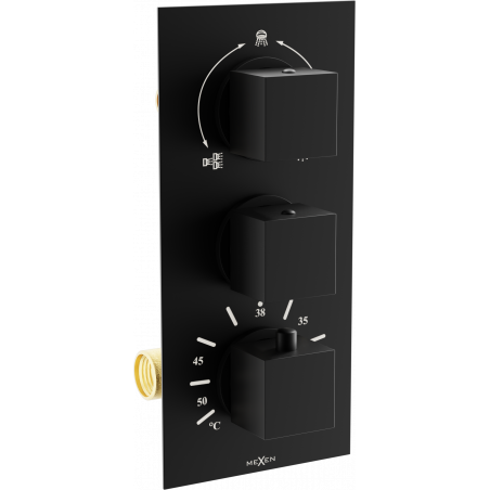 Mexen Cube baterie termostatică pentru cadă si duș cu 3 ieșiri, Neagră - 77503-70