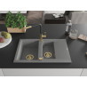 Mexen Gaspar chiuvetă de granit cu 1,5 compartimente cu scurgător și baterie de bucătărie Flora, gri - 6507-71-670401-57-G