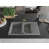 Mexen Gaspar Chiuvetă de granit cu 1,5 compartimente, cu scurgător și baterie de bucătărie Flora, gri - 6507-71-670401-57-B