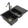 Mexen Gaspar chiuvetă din granit cu 1,5 compartimente cu scurgător și baterie de bucătărie Flora, negru/argintiu