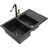 Mexen Gaspar gránit mosogató 1,5 rekeszes csepegtetővel és Flora konyhai csapteleppel, fekete/ezüst - 6507-73-670401-57-B