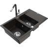 Mexen Gaspar chiuvetă de granit cu 1,5 compartimente, cu scurgător și baterie de bucătărie Flora, negru/auriu metalic