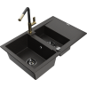 Mexen Gaspar chiuvetă din granit cu 1,5 compartimente cu scurgător și baterie de bucătărie Flora, negru/auriu