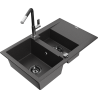 Mexen Gaspar chiuvetă din granit cu 1,5 compartimente, cu scurgător și baterie de bucătărie Flora, negru pătat