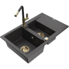 Mexen Gaspar chiuvetă de granit cu 1,5 compartimente, cu scurgător și baterie de bucătărie Flora, negru cu pete