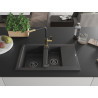 Mexen Gaspar chiuvetă de bucătărie din granit 1,5-bazin cu scurgător și baterie Flora, negru pătat - 6507-76-670401-57-B
