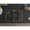 Mexen Gaspar chiuvetă din granit cu 1,5 compartimente cu scurgător și baterie de bucătărie Flora, negru pătat