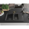 Mexen Gaspar chiuvetă de bucătărie din granit cu 1,5 cuve, cu picurător și baterie Flora, negru cu pete