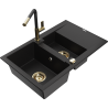 Mexen Gaspar chiuvetă de bucătărie din granit, 1,5 cuve cu scurgător și baterie Flora, negru - 6507-77-670401-57-G