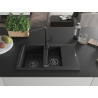 Mexen Gaspar chiuvetă de granit 1,5-cu compartiment cu scurgător și baterie de bucătărie Flora, negru - 6507-77-670401-70-B
