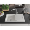 Mexen Pablo chiuvetă de bucătărie din granit cu 1 compartiment, cu scurgător și baterie Flora, albă - 6510-20-670401-02